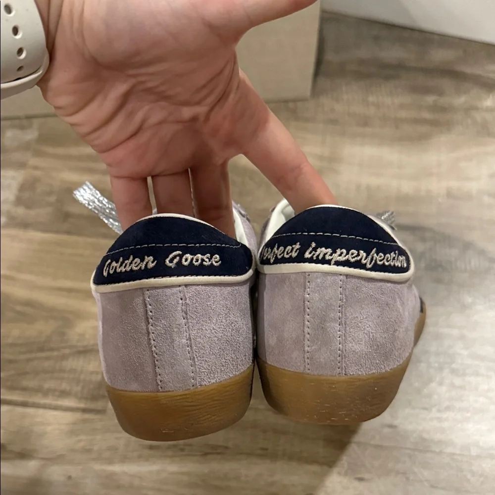 NWT in box Golden Goose Women's Sneakers in White and Navy with Glitter Laces - Picture 7 of 14